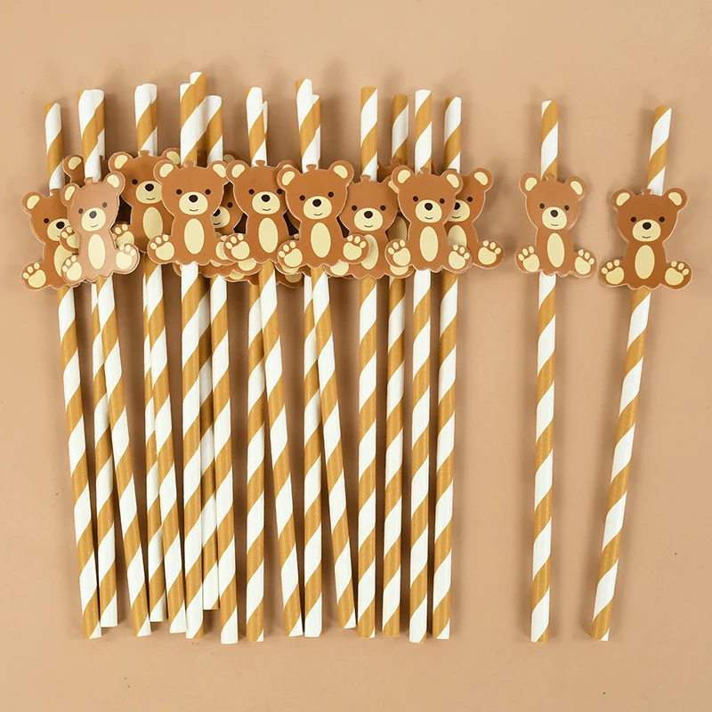 

20Pcs Red Love Heart Bear Disposable Drinking Paper Straw for Baby Shower Birthday Wedding Valentines Party Tableware Supplies