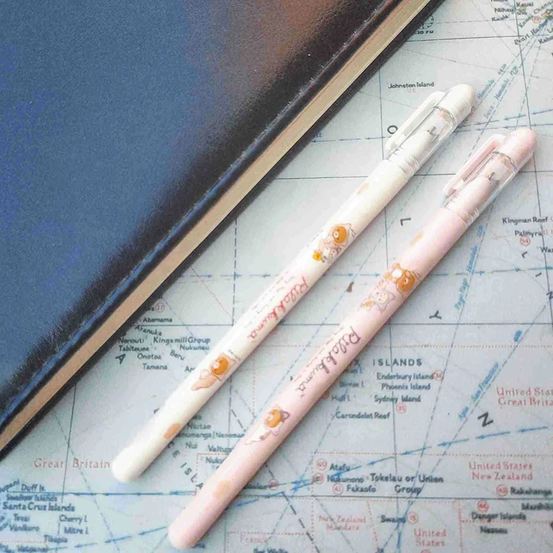 2Pcs AIHAO GP1840 Rilakkuma Gel Pens 0.5mm Fine Point Black Pens For Journaling Kawaii School Student Supplies Stationery