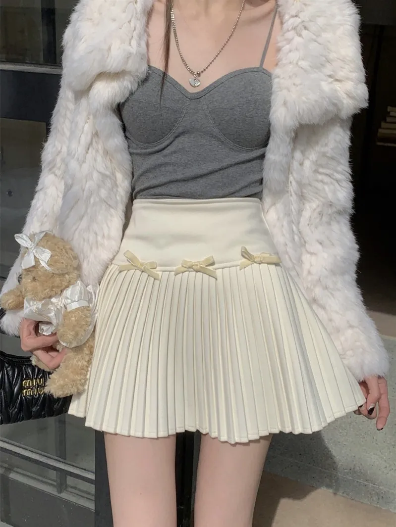 

ZHISILAO New High Wiast A-line Mini Skirt Women Vintage Elegant Solid Pleated Skirt Spring 2024