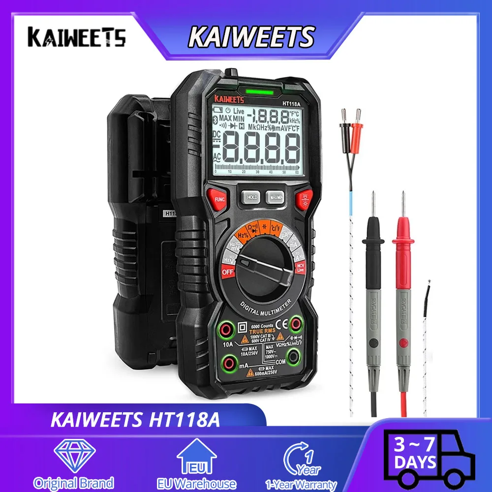 KAIWEETS HT118A multimetro digitale TRMS ,6000 conteggi, voltmetro,  Auto-range, misura con precisione tensione corrente Amp Resistan -  AliExpress