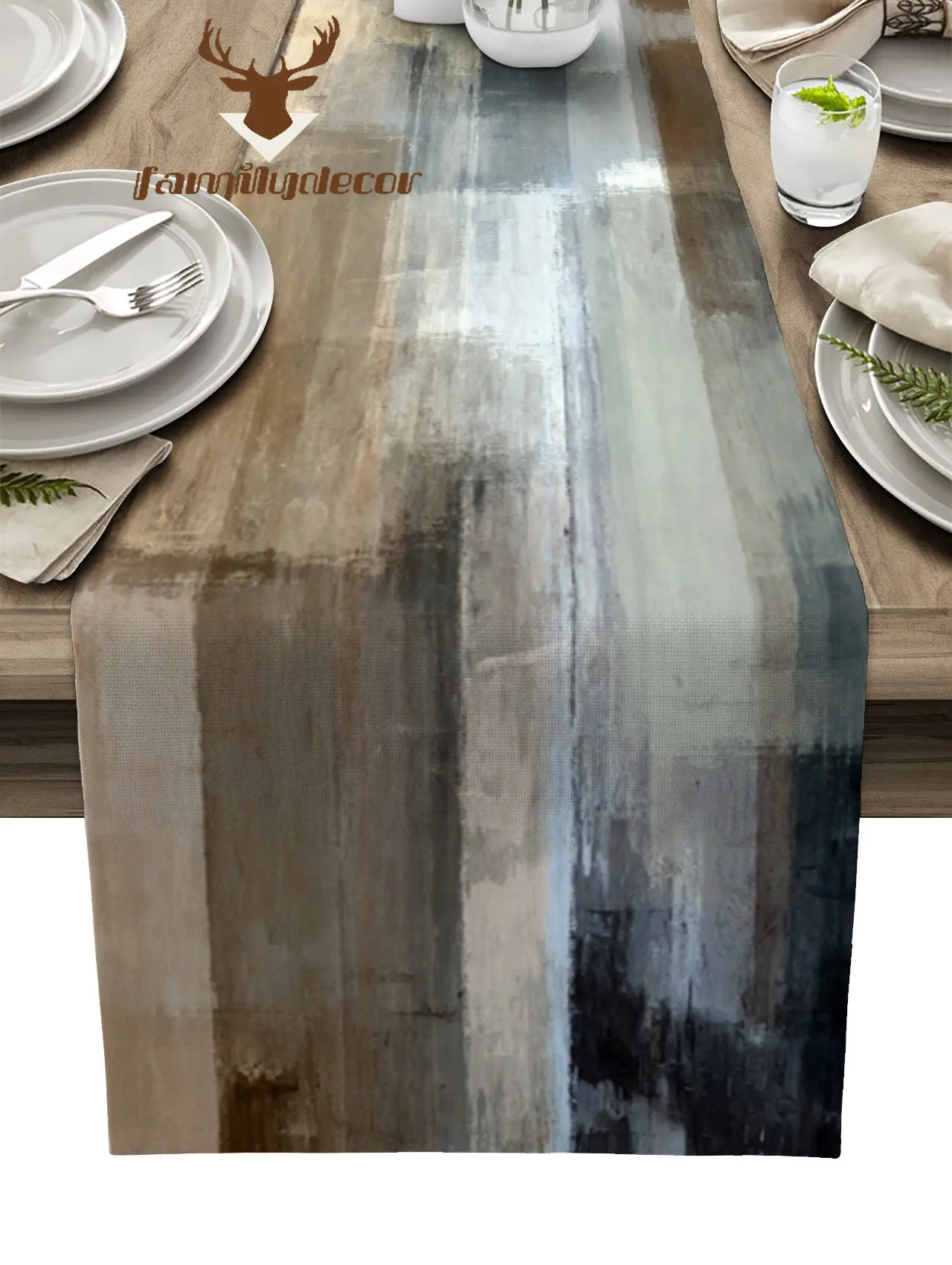 

Коричневая картина маслом, абстрактная Геометрическая скатерть для стола, домашний Свадебный коврик для стола, украшение для вечерние, обеденная длинная скатерть