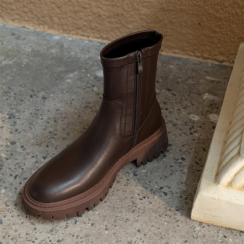 

2022 autumn and winter Women ankle boots natural leather 22-25cm cowhide upper side zipper stretch skinny boots for women