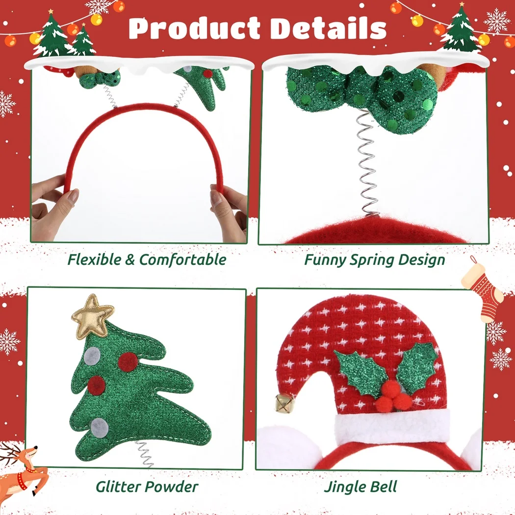 12Pcs/Set Cute Christmas Headbands Christmas Hair Hoop Santa Claus Hair Band Reindeer Head Hat Toppers Funny Holiday Headband Hair Headband Hair Accessories