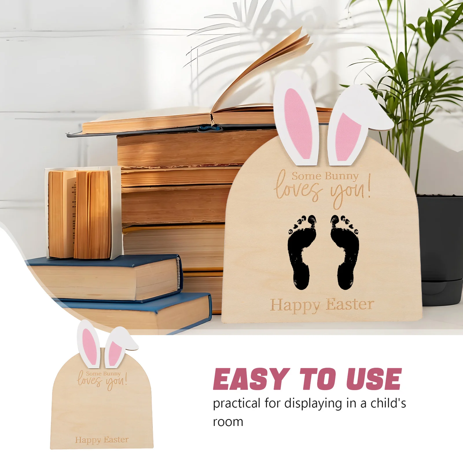 Wooden Easter Bunny Keepsake Baby Footprint Frame Newborn Handprint nament Child Room Decor Memory Keepsake Family Handprint Kit