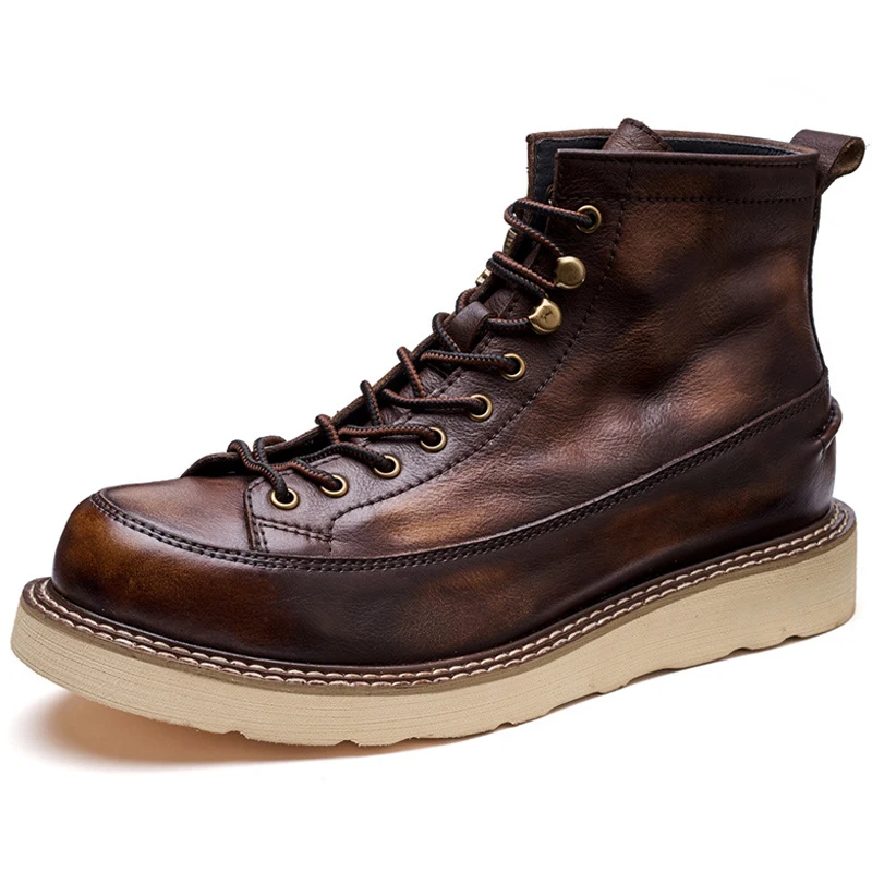 

Genuine Leather Men's Boots Cow Leather Motorcycle Boots Retro Men's Ankle Boots Autumn Winter Shoes Platform Boots High-quality