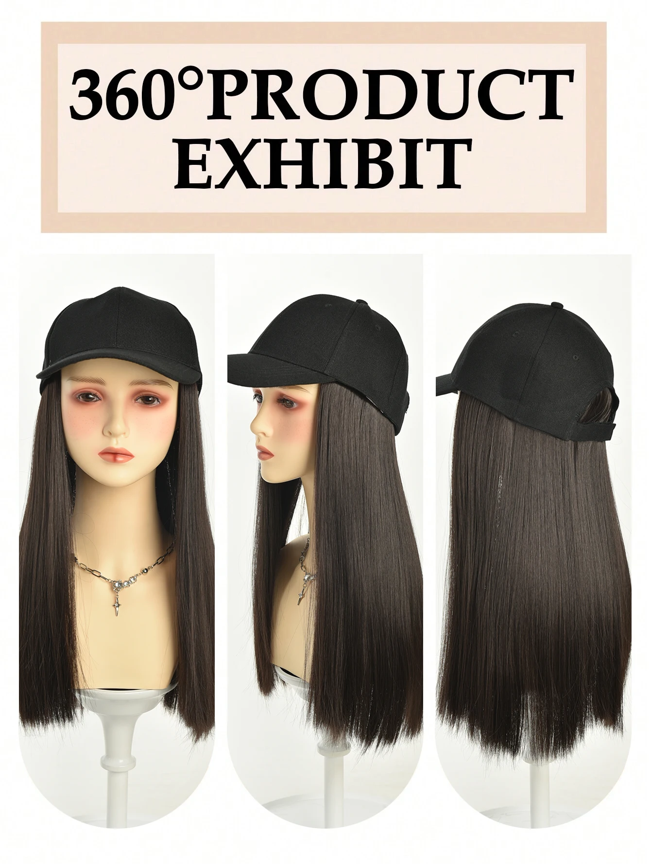 Synthetic Straight Black Brown Wig Hat for Women