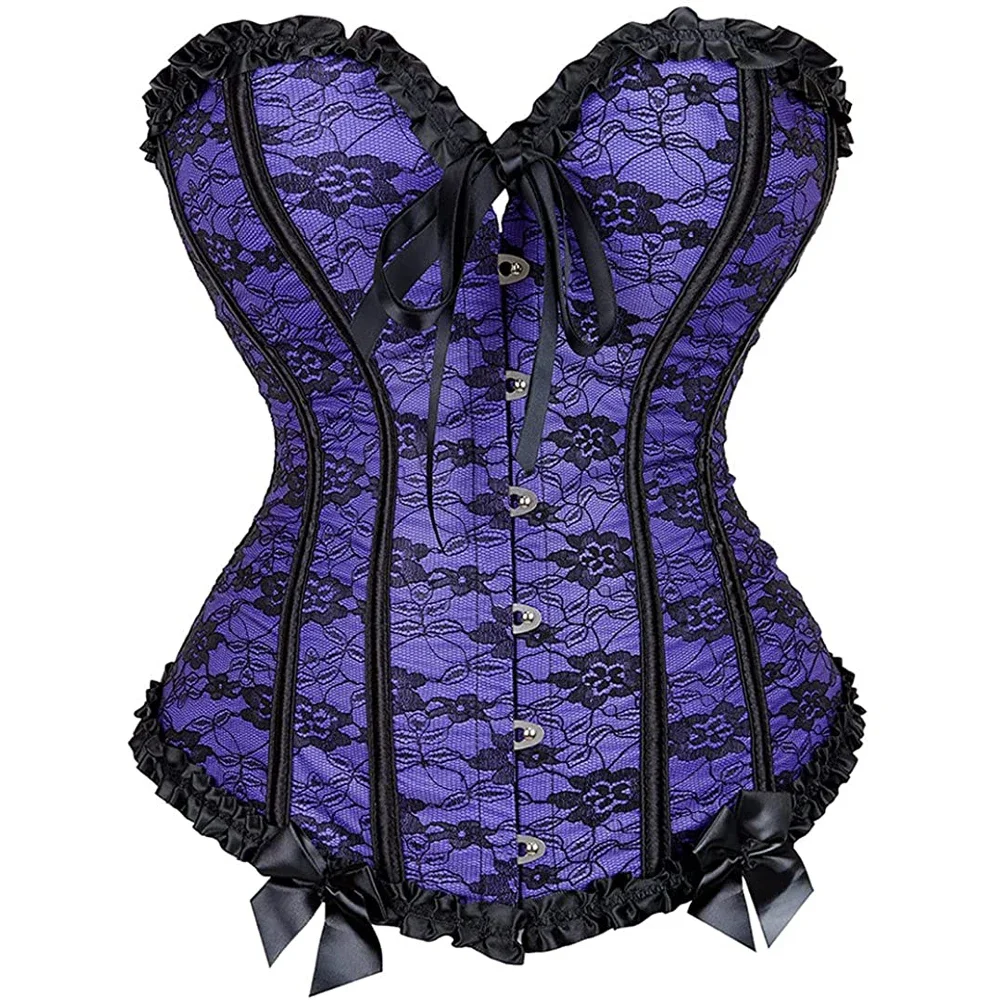 

Women Corset Top Vintage Floral Corsets Lace Overlay Bustiers Elegant Korsett Dance Party Outfits Medieval Renaissance Costumes