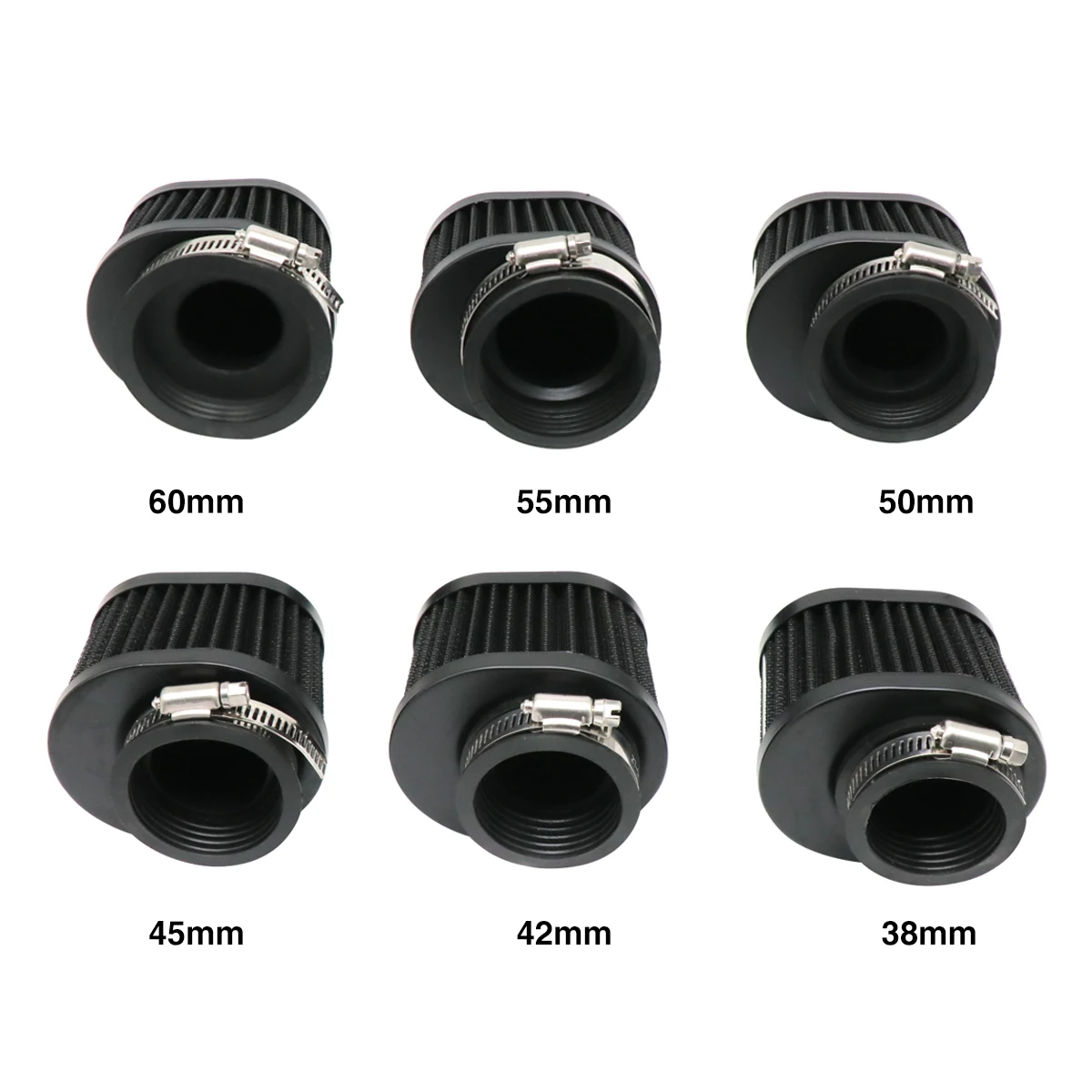 ZS MOTOS Universal Motorcycle Air Filter 50mm 55mm 60mm Clamp-On Air Filters Motorbike Intake Modified Accessory Black Color