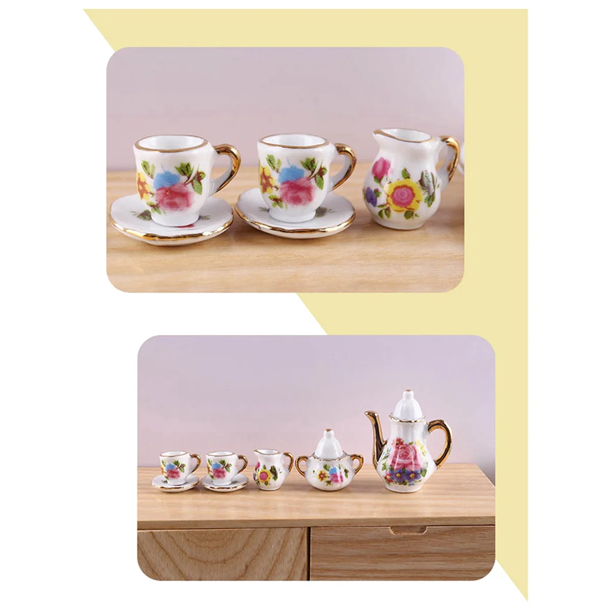 BAAU 2X 1:12 Miniature Porcelain Tea Cup Set Ceramic Tableware Teapot Kitchen Accessories Doll House Decor