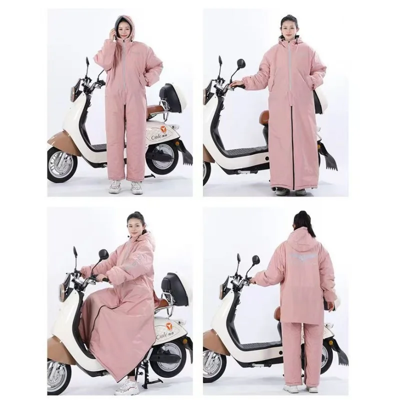 전기 자동차 바람막이 겨울 부모 자식 스타일, 두꺼운 양털 방풍 방수 원피스, 야외 방한 의류