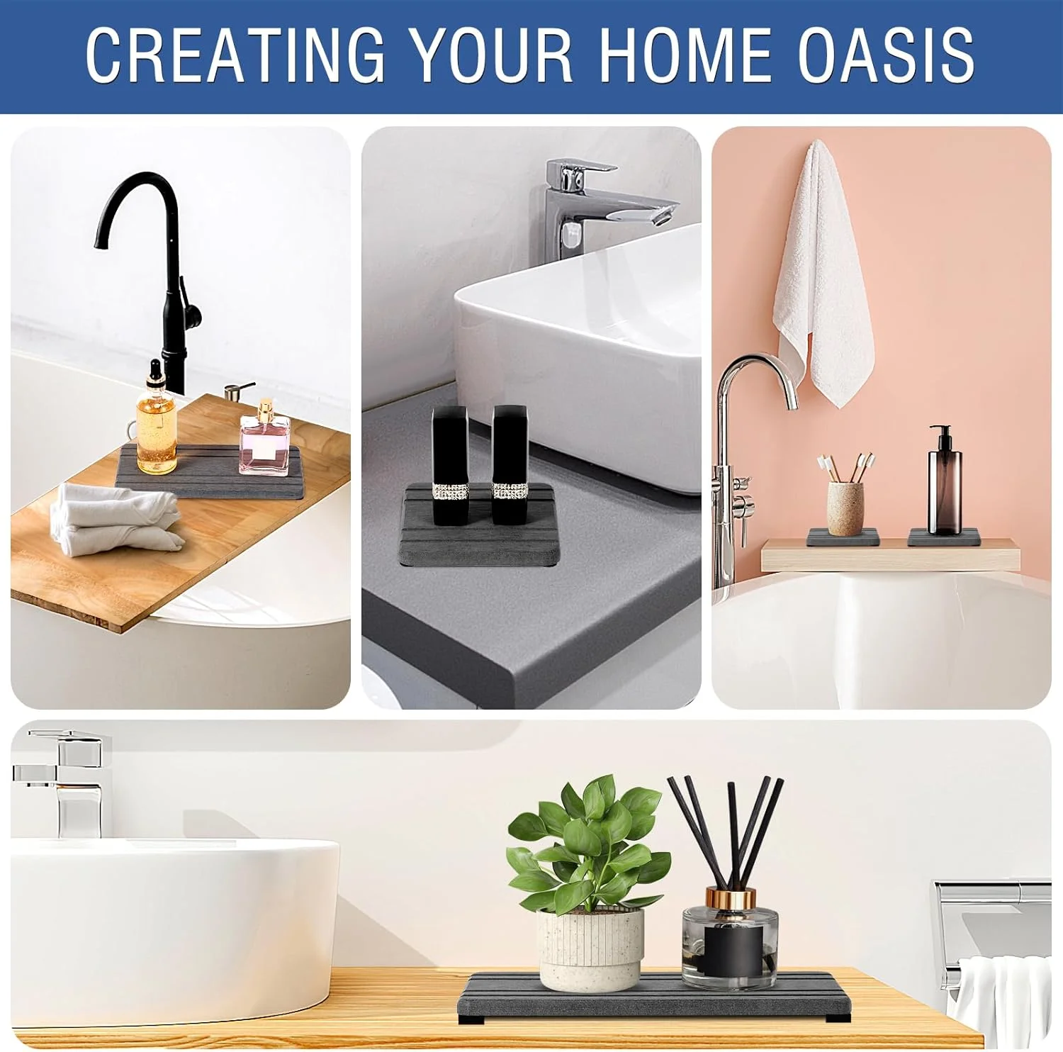 Water Absorbing Stone Tray Drying Neat Diatomite Stone Sink Tray Coasters Kitchen Sponge Hand Soap Holder 3pcs wooden tray stand