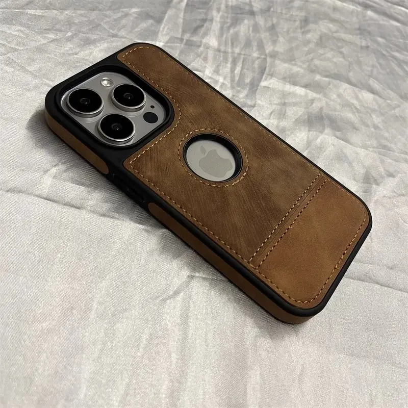 Splicing hollow high-end business cowhide pattern iPhone15promax14 phone case all-inclusive 15promax 14promax 13promax 12promax