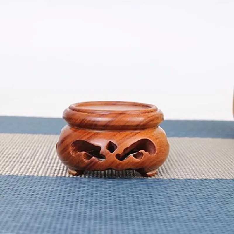 Solid Wood Small Circular Base, Porcelain, Antique Tea Cup Base, nuclear Carving, Jade incense Burner, Ornaments Base