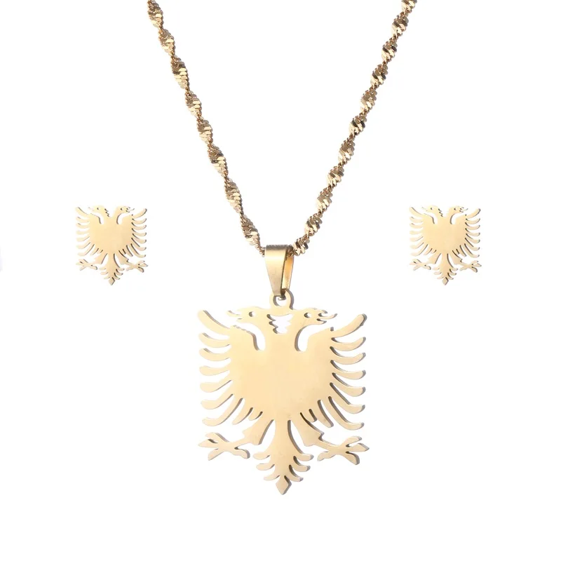 Albania Eagle Necklaces Earrings Sets Stainless Steel Jewelry Ethnic Women Girl 4