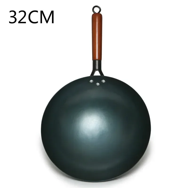 Iron Wok Cast Iron Wok Chinese Traditional Handmade Large Wok Wooden Handle Non-stick Gas Cooker Pan Kitchen Cookware Iron Pot