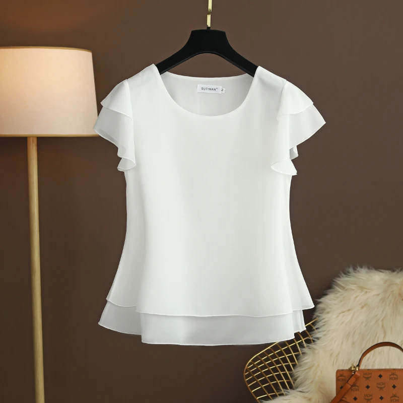Fashion Brand Summer Plus Size Loose Slim Casual Blouse Top Short Sleeve Chiffon Top White Blouse Plus Size M-6XL Women Tops