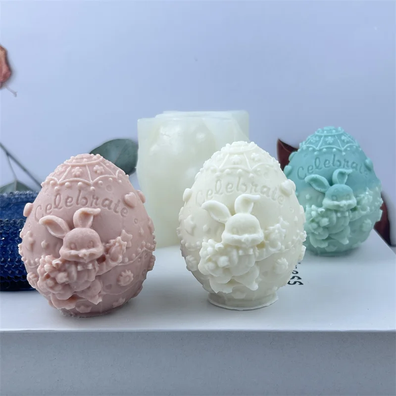 

2024 Embossed Rabbit Silicone Candle Mold Diy Easter Egg Ball Rabbit Aromatherapy Plaster Soap Resin Mold 3D Craft Gift Making