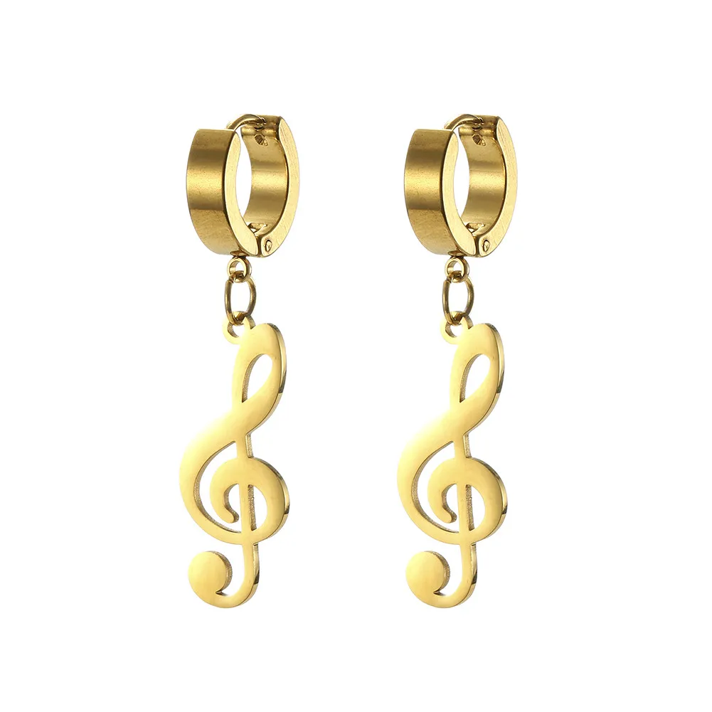 Kkjoy Fashion Stainless Steel Gold Color Music Symbol Earrings For Women Simple Treble Clef Note Earrings Temperament Party Gift 5
