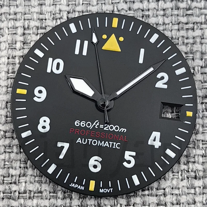 Pilot Style Black Watch Dial and Hand Sets with C3 Green Luminous - 29mm Watch Accessory