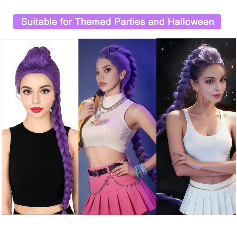 LUPU Rose bud Long Purple Braided Wig 46 Inches Heat Resistant Adjustable Fit Anime Costume Cosplay Wig for Women Halloween