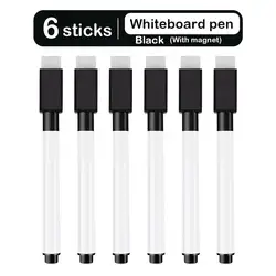 Magnetic Erasable Whiteboard Markers with Eraser Cap (6PCS - Black)
