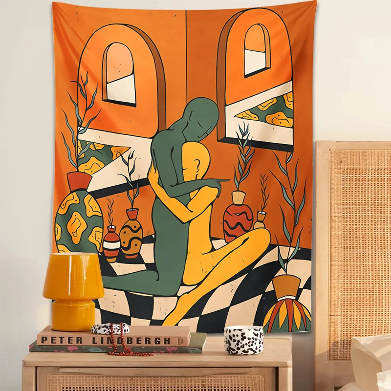 Psychedelic Body Art Tapestry Wall Hanging Embrace Lines Tapestries Illustration Bohemian Decor Living Room Bedroom Wall Decor