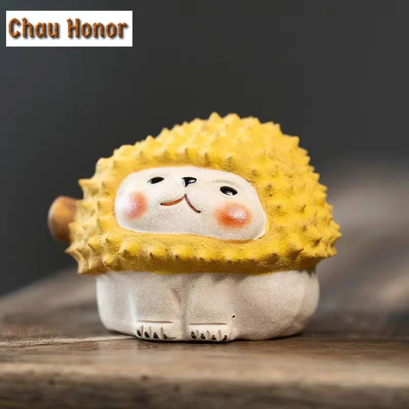 Chinese Yixing Purple Clay Tea Pet Little Durian Hedgehog Statue Ornaments Figurine Handmade Zisha Sculpture Tea Set Decoration