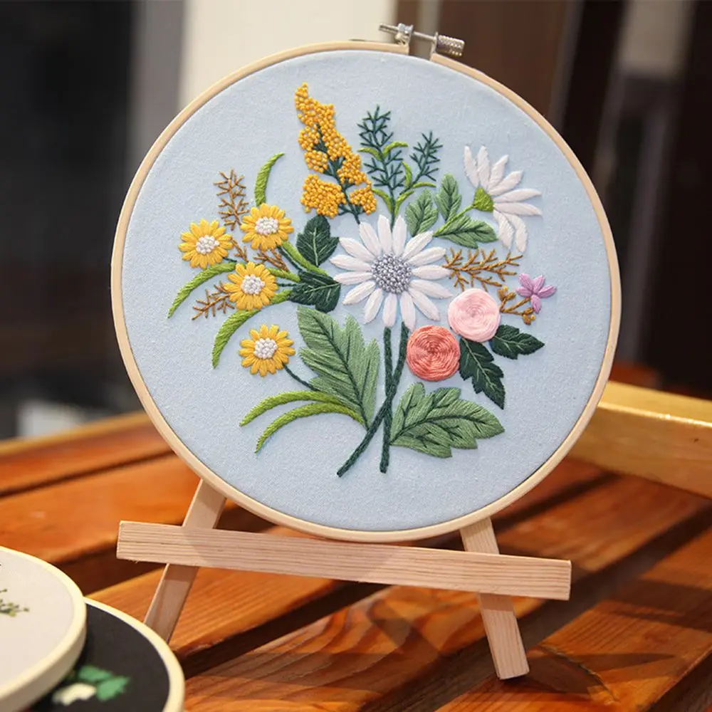 Classic Flowers Embroidery Set Needlework Tools Printed Beginner Embroidery  Kit Round Cross Stitch Kit DIY Sewing Craft Kit