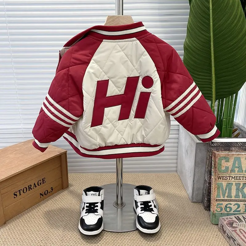 Boys Outerwear Winter Embroidery Fashion Thick Baseball Uniform Jacket Girl Kids Warm Coats Clothing Toddler Top Outfits 2-11Y - 3