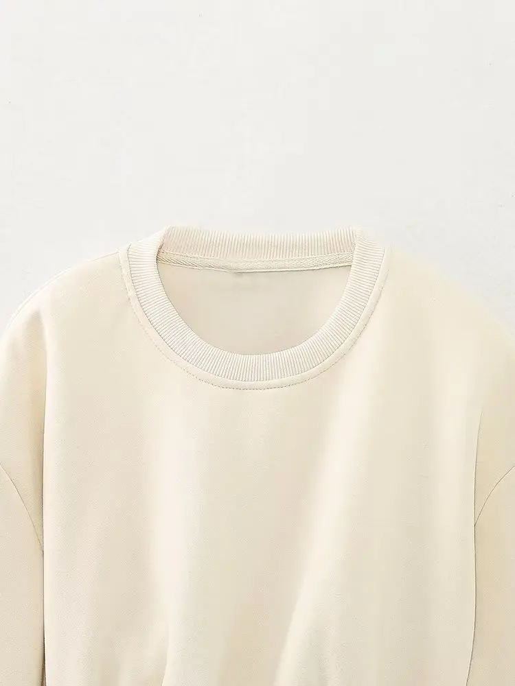 Jenny&Dave Drop Shoulder Loose Round Neck Fleece Plush Women Fashion Girls High Street Short Sweatshirt Top