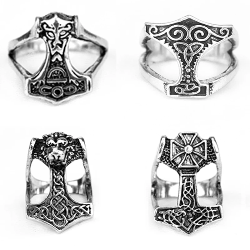 

Винтажное кольцо в виде молота Тора в стиле викингов для мужчин в скандинавском стиле одинаковый Байкерский амулет ювелирный подарок