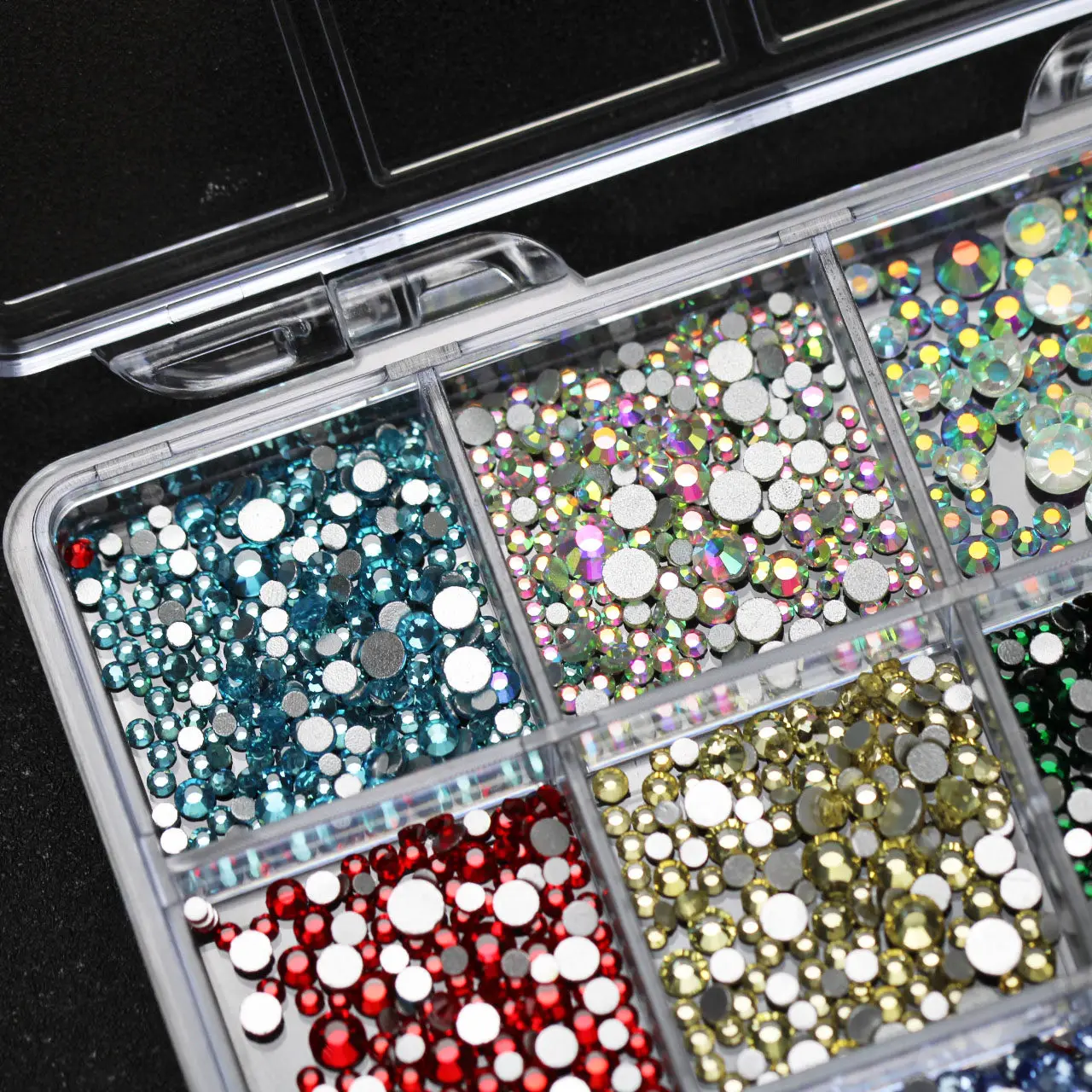 12 Gitter/1 Box funkelnde bunte Strasssteine Nagelanhänger 1–5 mm gemischte Mini-AB/rote Farbe Kristall Flatback-Edelsteine Vielseitiges Dekorteil – Detail 3