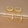 Nouveauté Double chaînes longues gland boucles d'oreilles pour femmes coréen en acier inoxydable Zircon suspendus boucle d'oreille Piercing bijoux