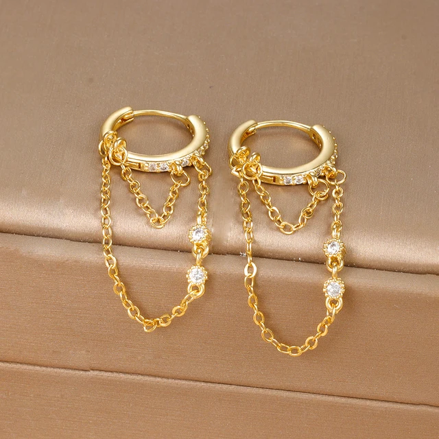 Nouveauté Double chaînes longues gland boucles d'oreilles pour femmes coréen en acier inoxydable Zircon suspendus boucle d'oreille Piercing bijoux