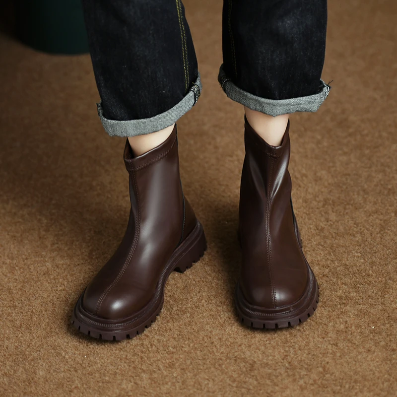 Women's Ankle Boots Mid Boots Thick Sole Soft PU Leather Boots Shoes Women's Fashion Autumn Winter Botas Platform Shoes