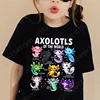 Colorful Cartoon Axolotls Graphic Print Tee, Girls' Casual & Comfy Crew Neck Short Sleeve T-shirt For Spring & Summer 3