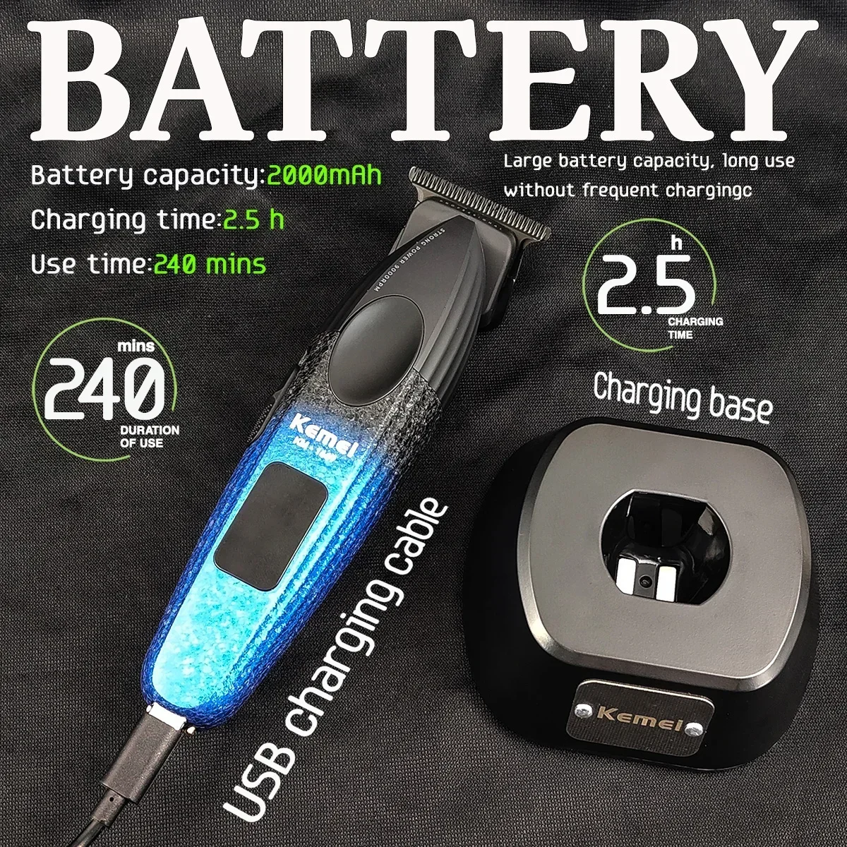 1669 New 9000 rpm Powerful Barber Shop Professional Men's Smart Hairdresser with Charging Base Hair Trimmer 3