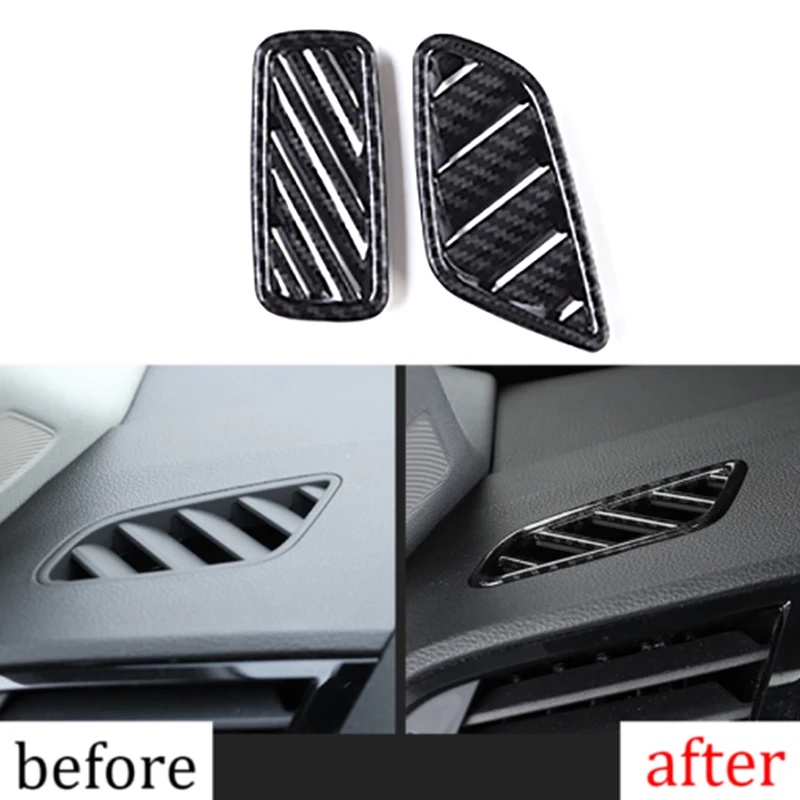 

2 Pcs Car Silver/Carbon Striation ABS Dashboard Front Upper AC Outlet Vent Decoration Frame Cover Trim Fit For Audi Q3 2019 2020