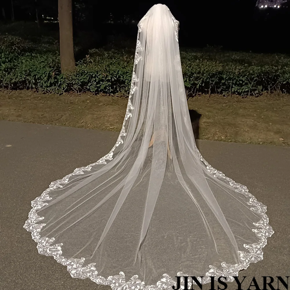 White/ Ivory Long Chapel Wedding Veil One-Layer Ivory / 500cm