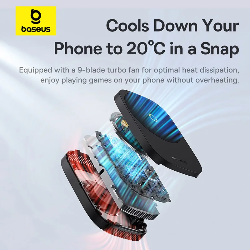 【New Sale】Baseus Magnetic Phone Cooler with 15W Wireless Charging for iPhone Gaming Radiator with Mobile Phone Stand Cooling Fan