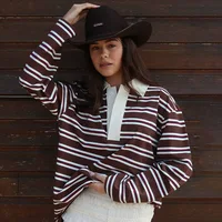 Vintage Lapel Collar Shirt Pullover Tops Tees Women Striped Rugby Polo T-shirt Y2k Long Sleeve Sweatshirt Preppy Sweatshirt - Image 4