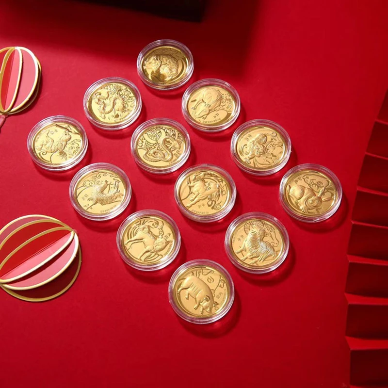 

Dragon Year Chinese Zodiac Animals Gold Coins Collection Crafts Decoration Souvenirs Jewelry