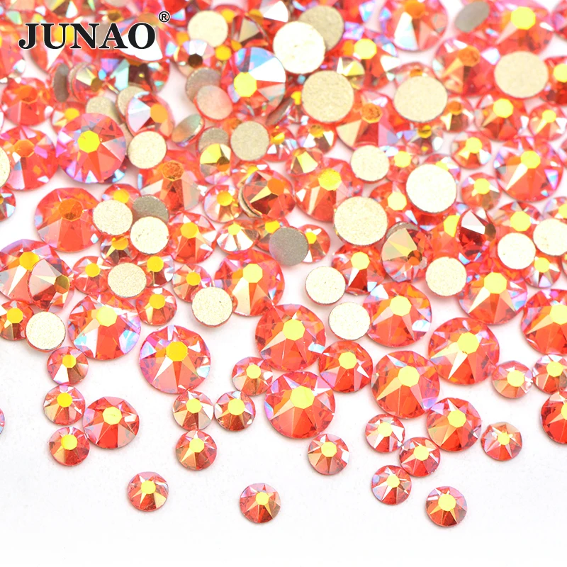 

JUNAO 16 Cut Facet Mix Size SS10 SS16 SS20 Hyacinth AB Flatback Glass Rhinestone Non Hotfix Strass Applique For Clothes Jewelry