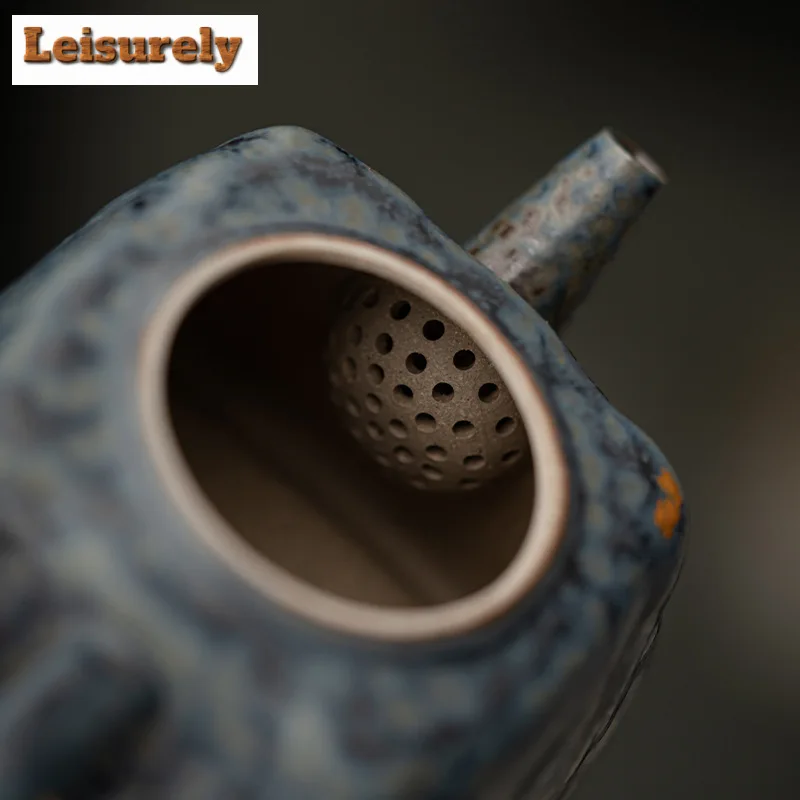 200ml High End Bronze Glaze Teapot Handmade Old Rock Mud Square Pot Tea Maker Kettle Tieguanyin Kung Fu Teaware Collection Gift