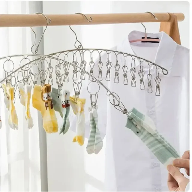10/20 Pioli In Acciaio Inox Vestiti Asciugatura Gancio Antivento Appendiabiti Pinze Calzino Lavanderia Airer Gancio Biancheria Intima Calzini supporto 2