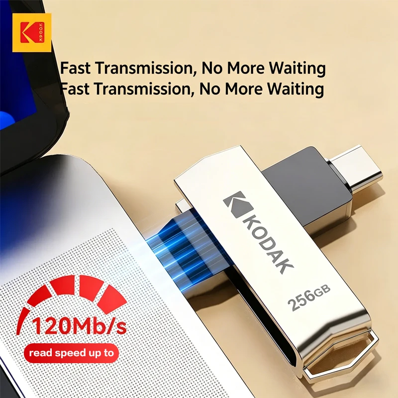 KODAK K273 USB3.2 유형 C 듀얼 플래시 드라이브 256GB 128GB 64GB 펜드라이브 고속 금속 회전식 휴대폰 노트북용