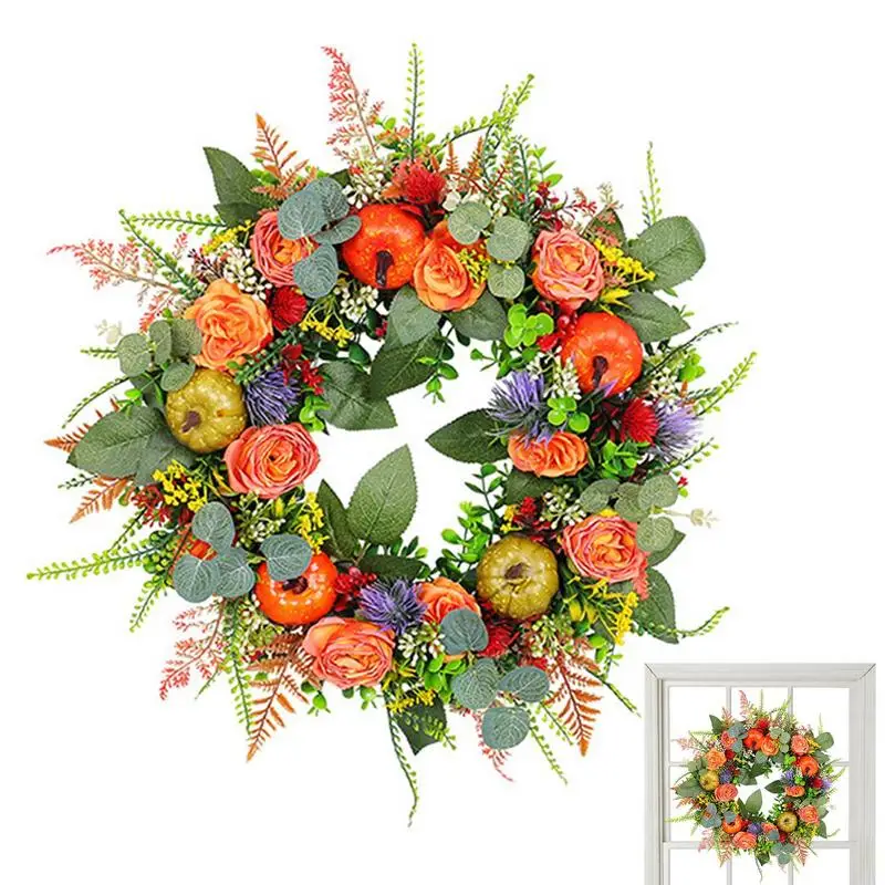 

17.72 Inch Thanksgiving Wreath DIY Crafts Artificial Pumpkin Wreath Fake Pumpkin Thanksgiving Harvest Festival home Decor