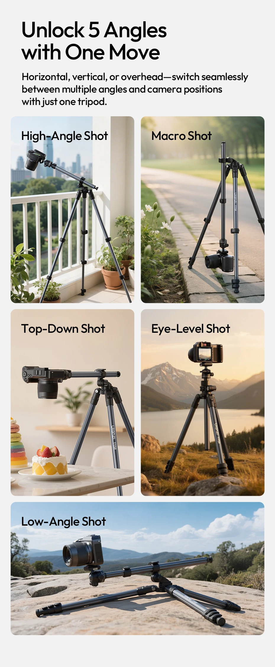TT59 Horizontal Center Column Tripod 0.1-1.75M for DSLR Camera Video Light for O