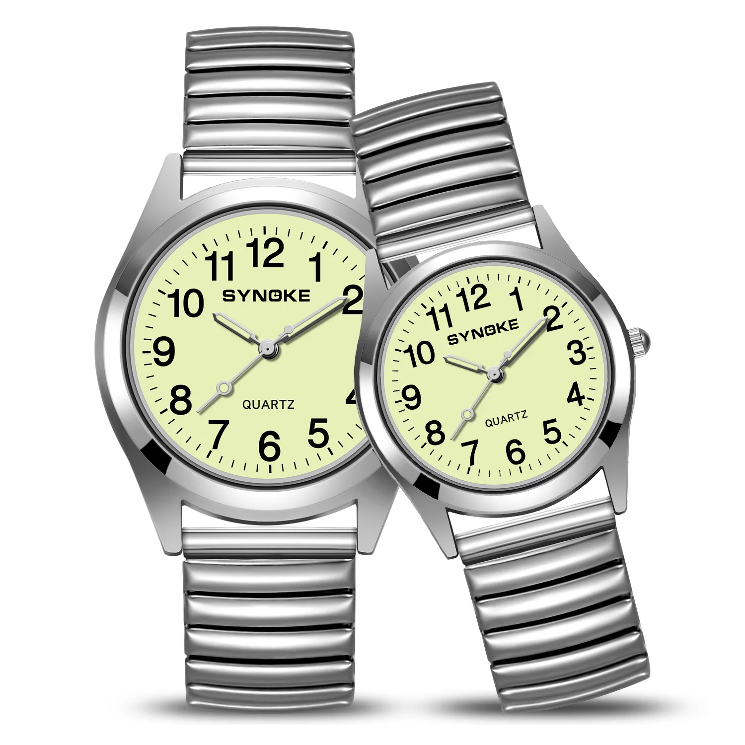 Couple Watch Men Women Stainless Steel Pair Watches Clock Creative Spring Strap Waterproof SYNOKE Brand