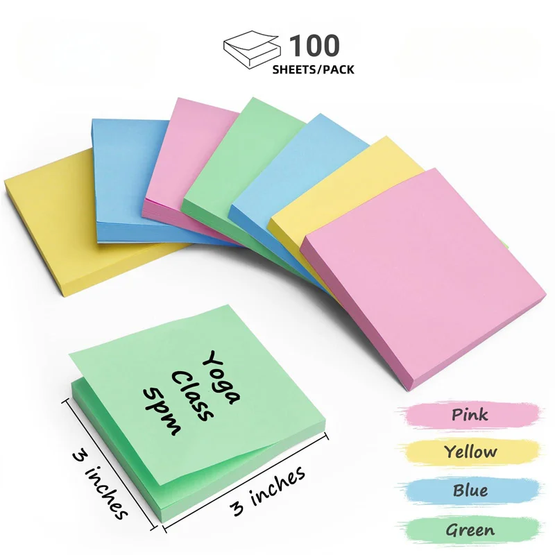 Soft Colors Sticky Note Pads, 3×3'' Self-stick Memo Pads, Super Adhesive Sticky Notes, Perfect for Office, Home, School, Meeting 2